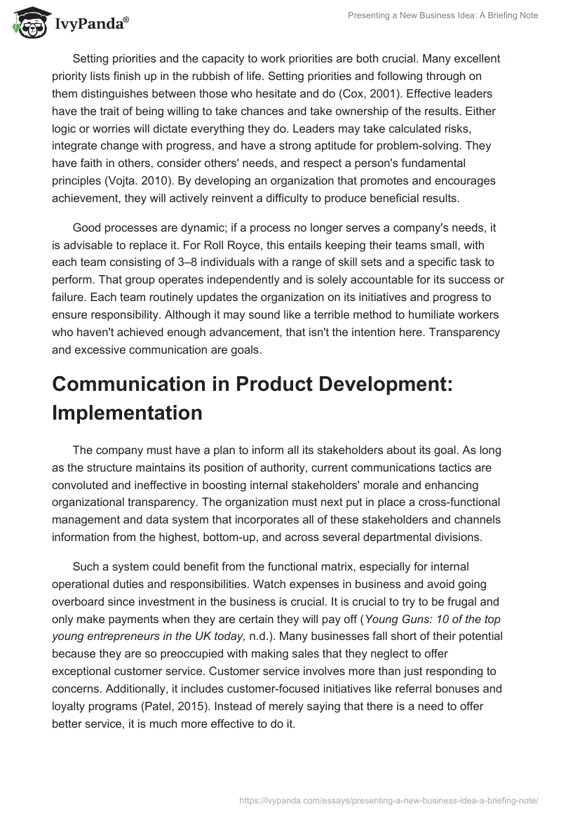 Presenting a New Business Idea: A Briefing Note. Page 2