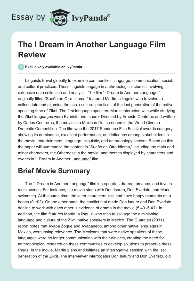 The "I Dream in Another Language" Film Review. Page 1