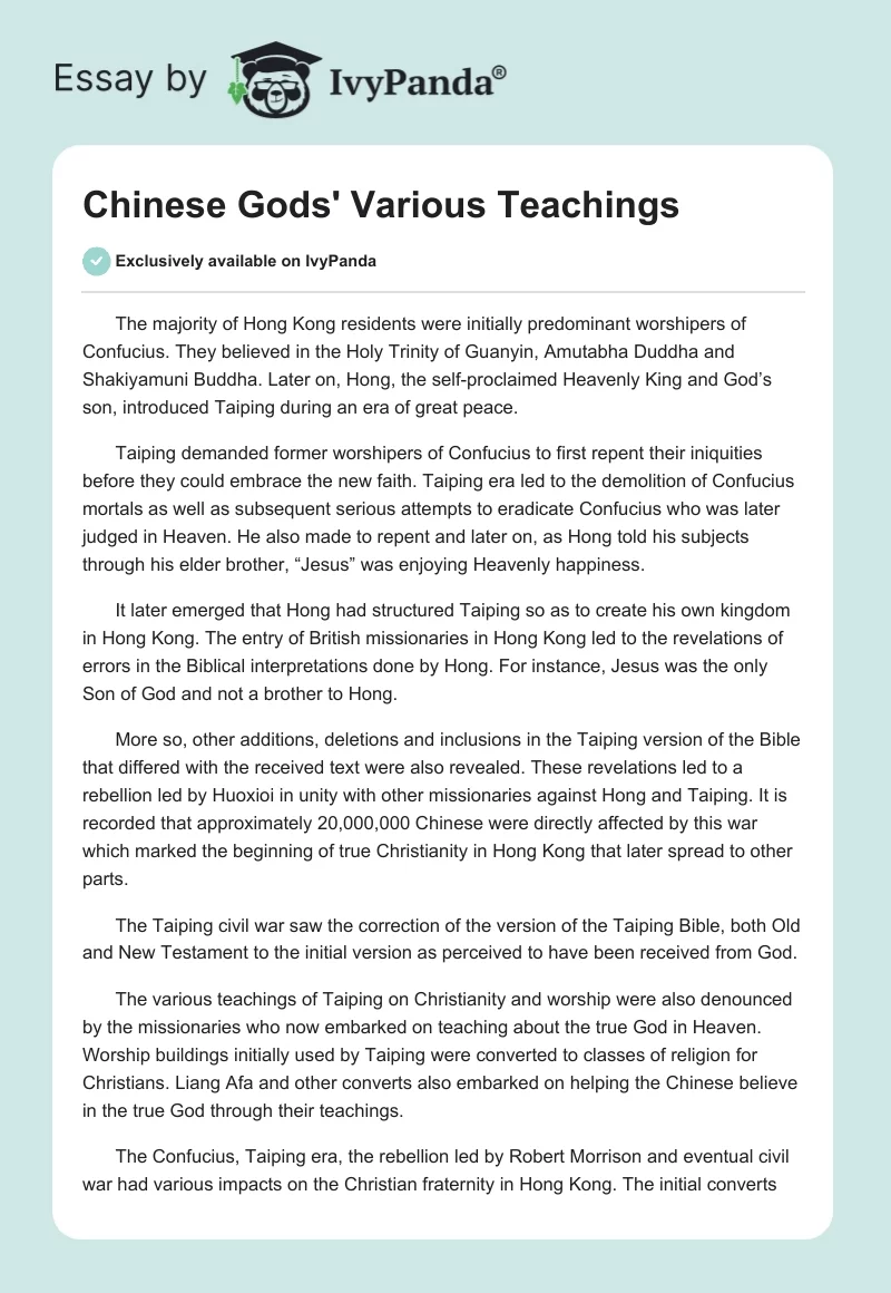 Chinese Gods' Various Teachings. Page 1