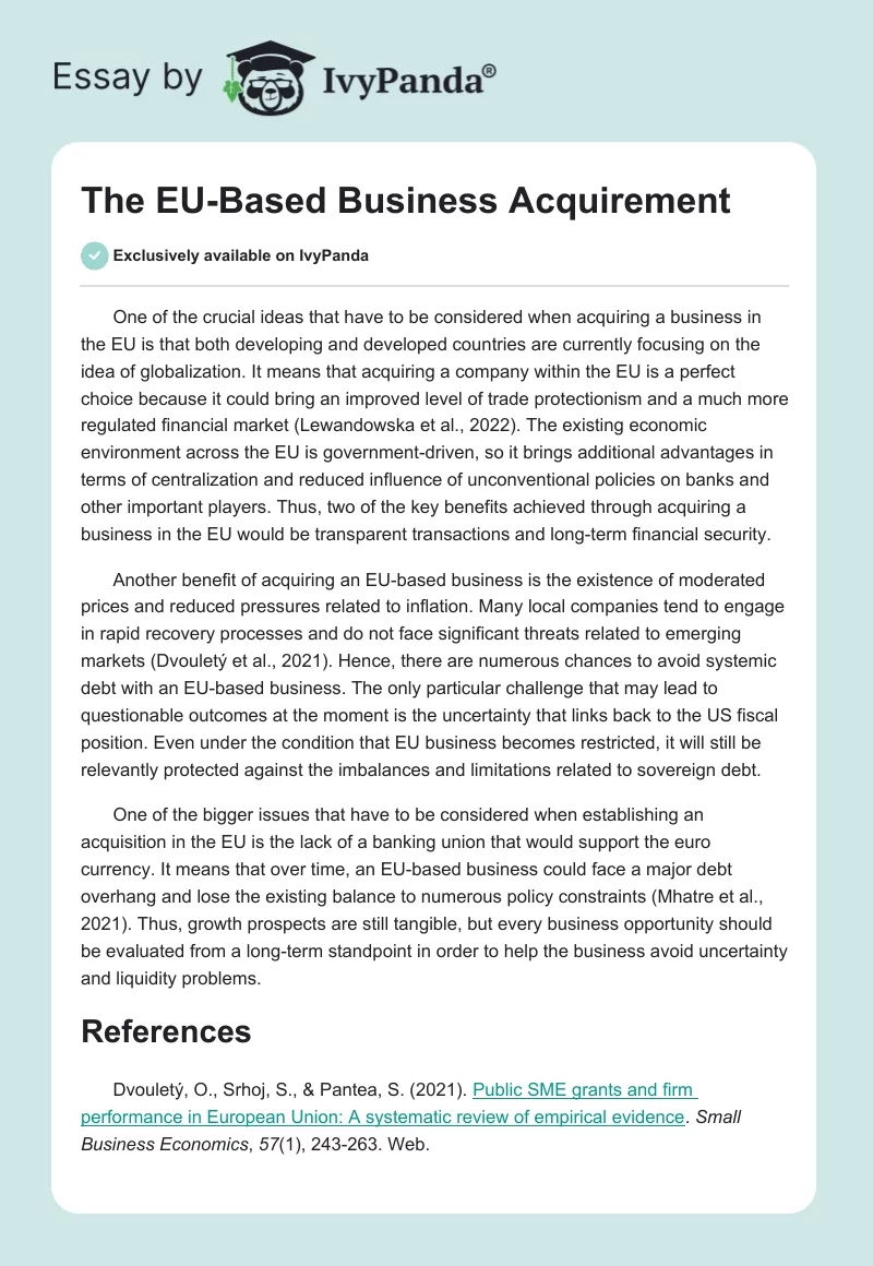 The EU-Based Business Acquirement. Page 1