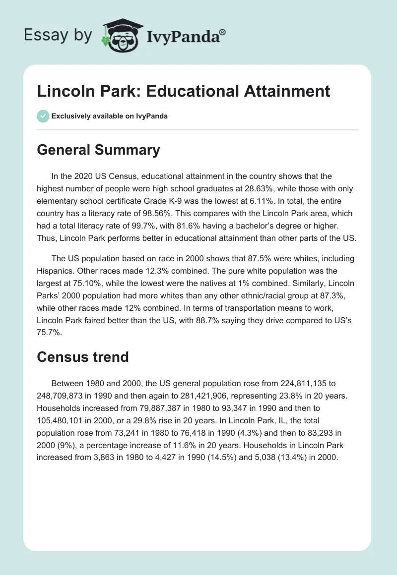 Lincoln Park: Educational Attainment. Page 1