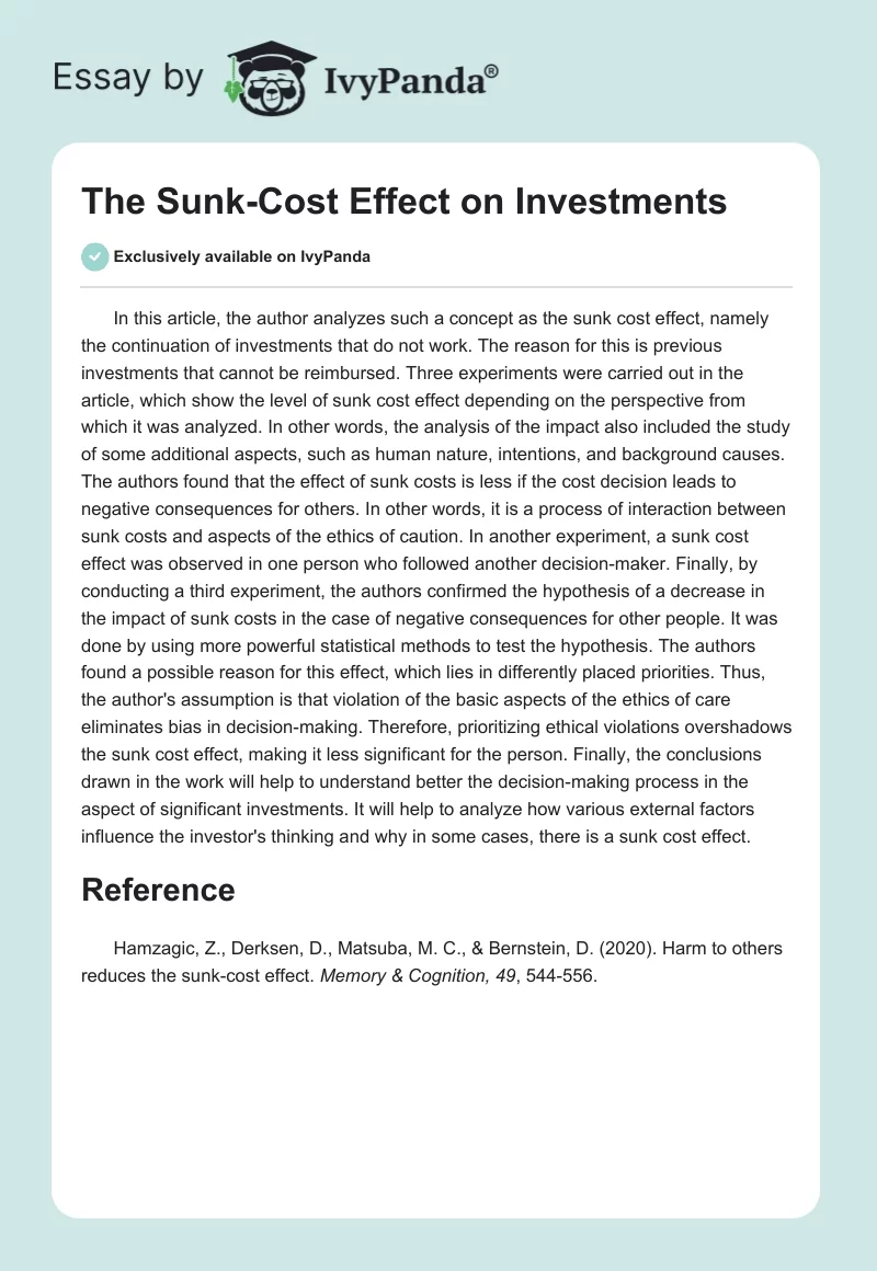 The Sunk-Cost Effect on Investments. Page 1
