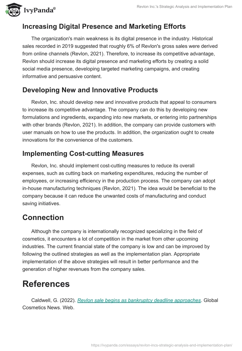 Revlon Inc.'s Strategic Analysis and Implementation Plan. Page 4