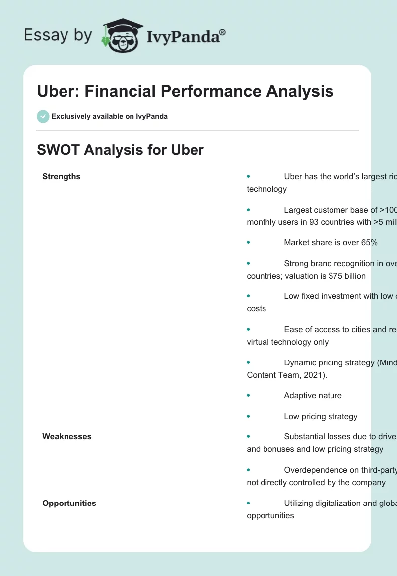 Uber: Financial Performance Analysis. Page 1