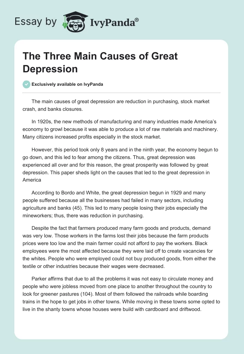 The Three Main Causes of Great Depression. Page 1