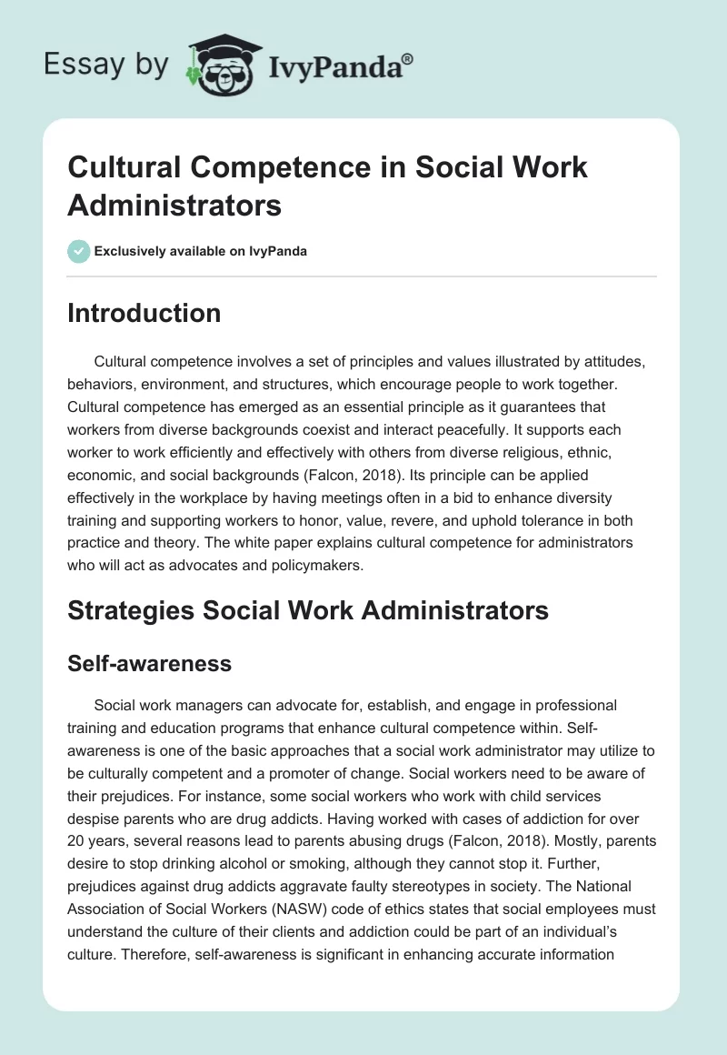 Cultural Competence in Social Work Administrators. Page 1