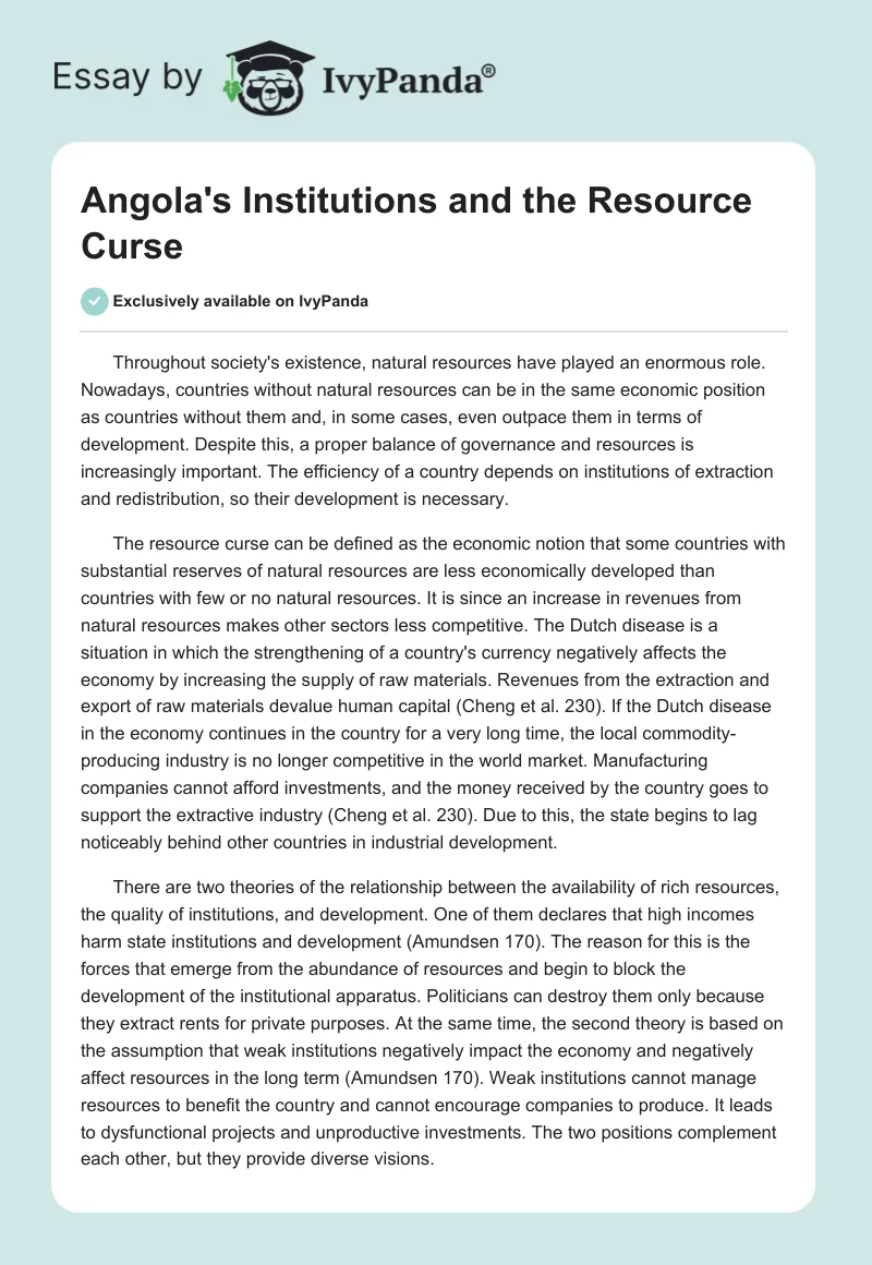 Angola's Institutions and the Resource Curse. Page 1