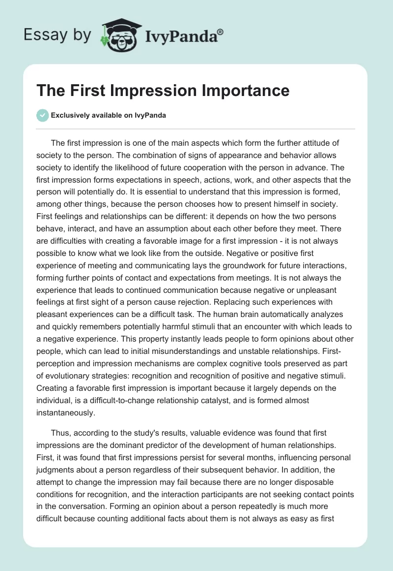 The First Impression Importance. Page 1
