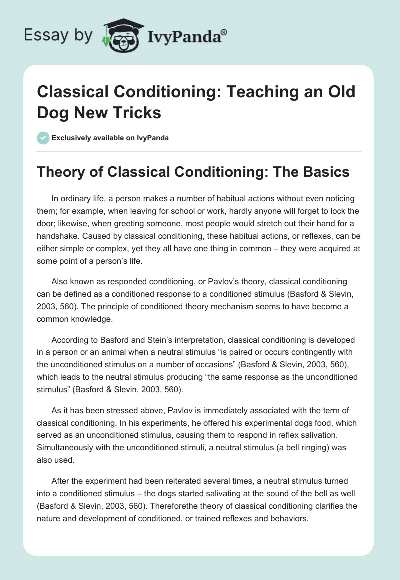Classical Conditioning: Teaching an Old Dog New Tricks. Page 1