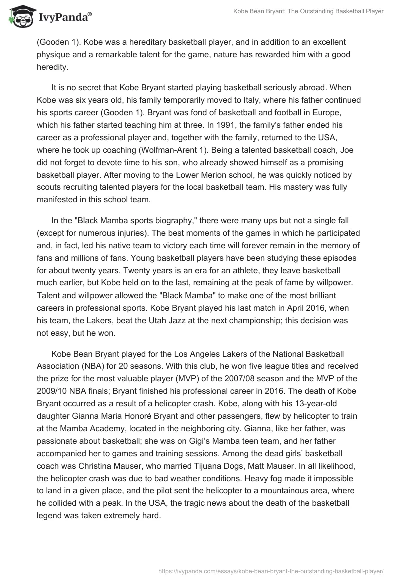 Kobe Bean Bryant: The Outstanding Basketball Player. Page 2