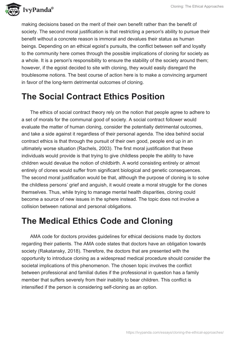 Cloning: The Ethical Approaches. Page 2