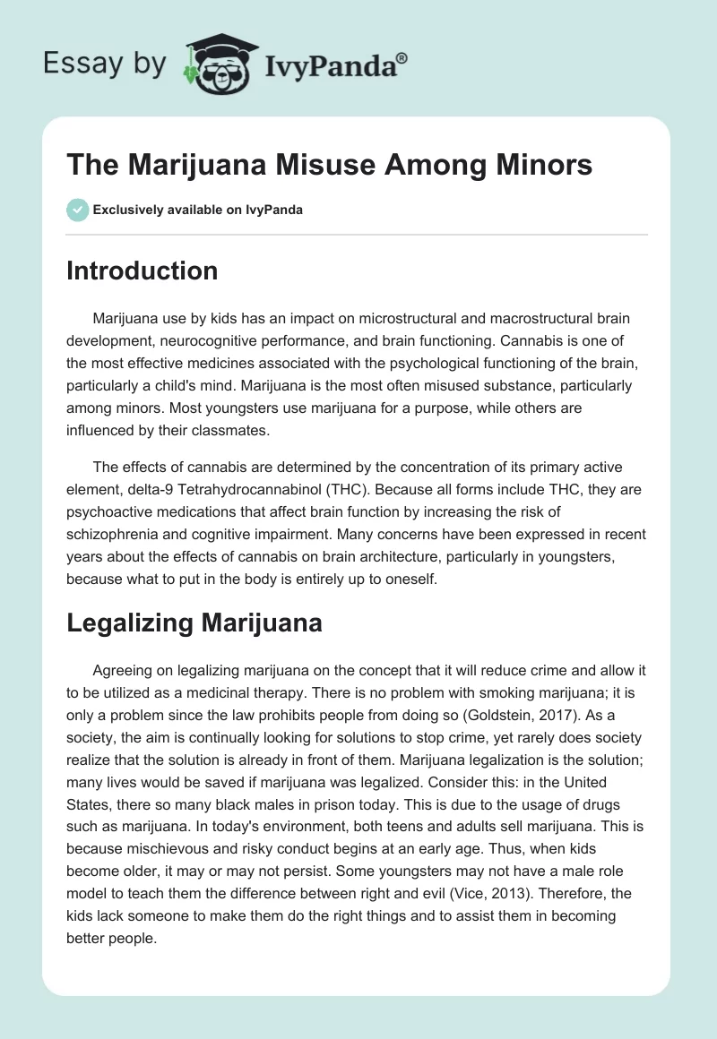 The Marijuana Misuse Among Minors. Page 1