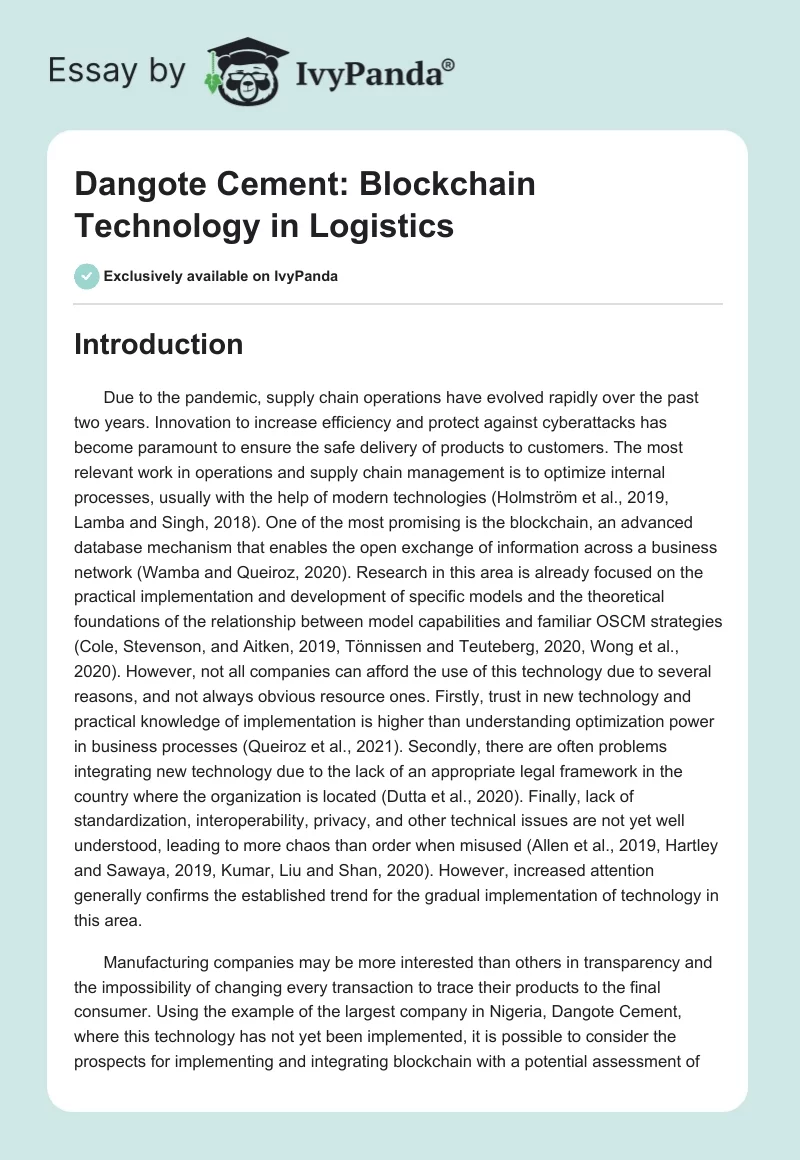 Dangote Cement: Blockchain Technology in Logistics. Page 1