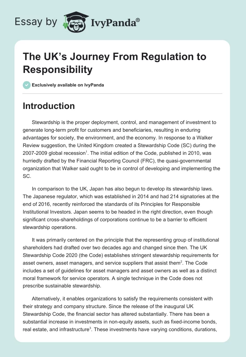 The UK’s Journey From Regulation to Responsibility. Page 1