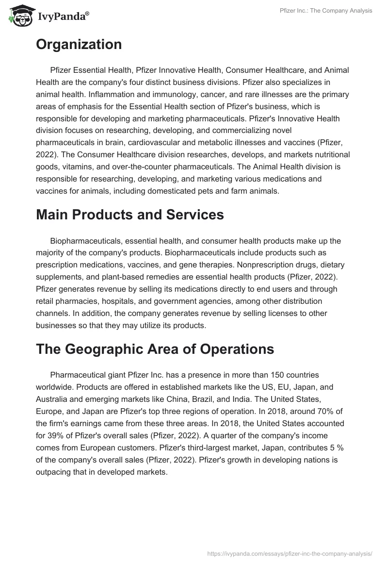 Pfizer Inc.: The Company Analysis. Page 2