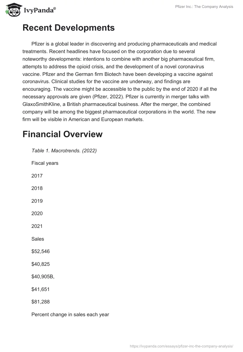 Pfizer Inc.: The Company Analysis. Page 3