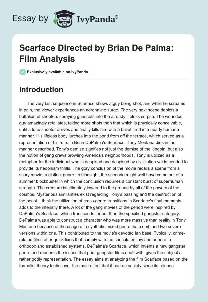Scarface Directed by Brian De Palma: Film Analysis. Page 1