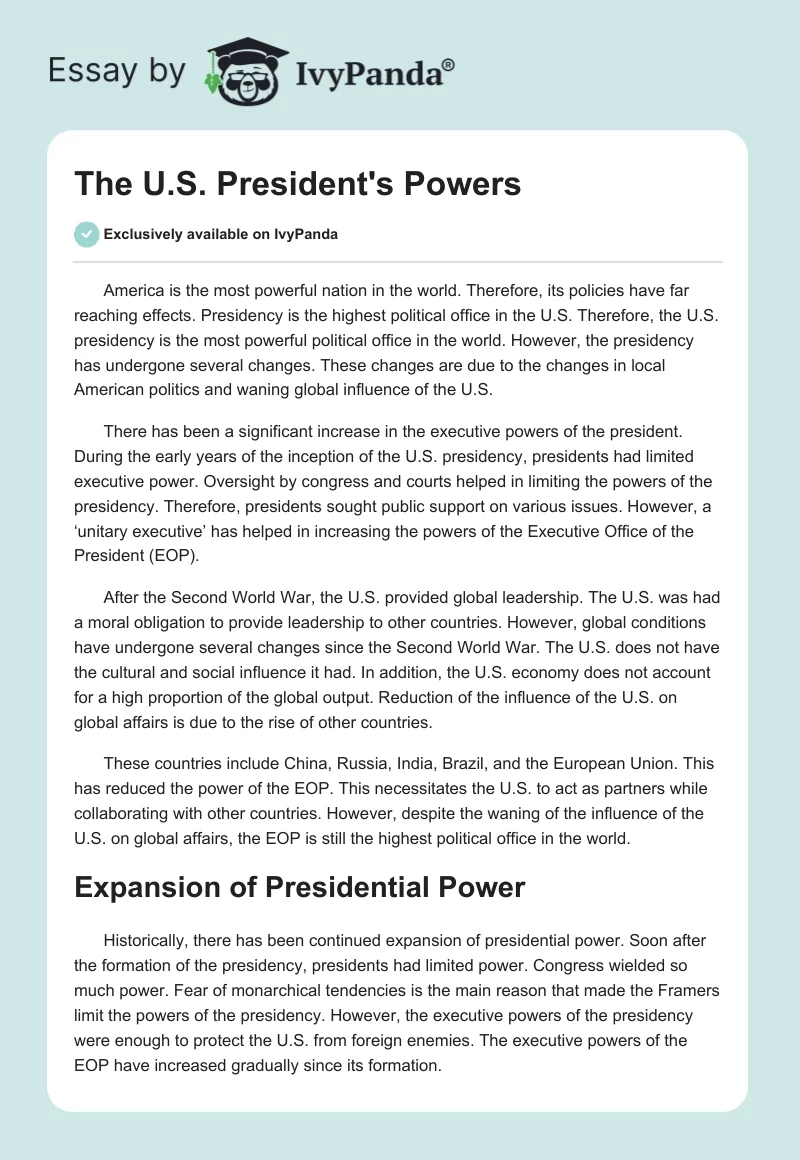 The U.S. President's Powers. Page 1