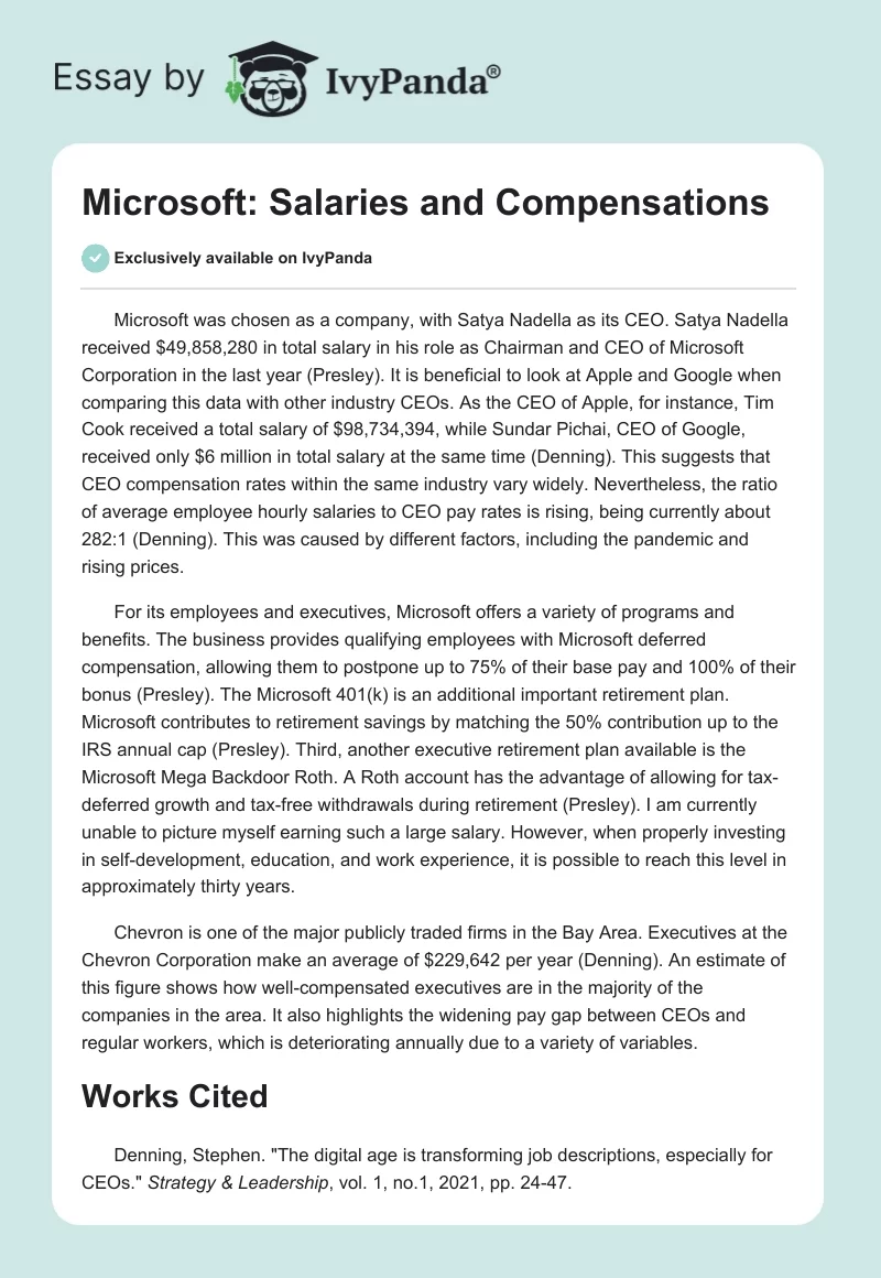 Microsoft: Salaries and Compensations. Page 1