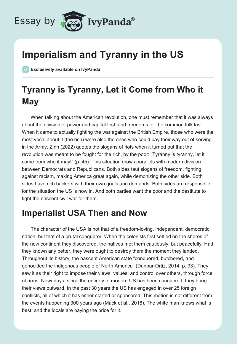 Imperialism and Tyranny in the US. Page 1