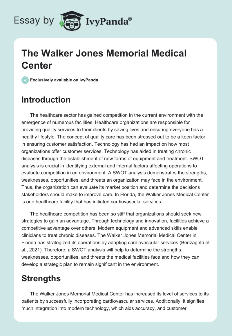 The Walker Jones Memorial Medical Center. Page 1