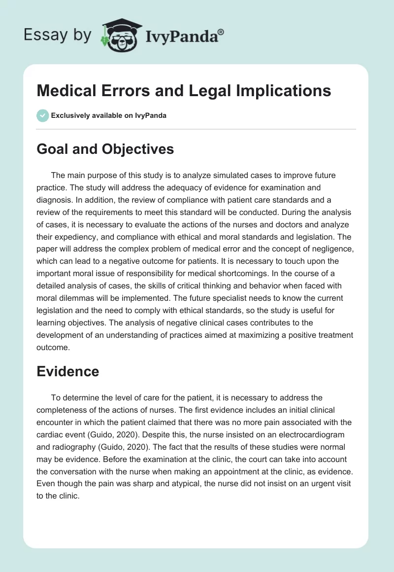 Medical Errors and Legal Implications. Page 1