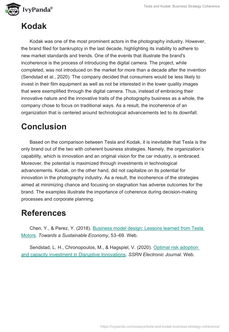 Tesla and Kodak: Business Strategy Coherence. Page 2