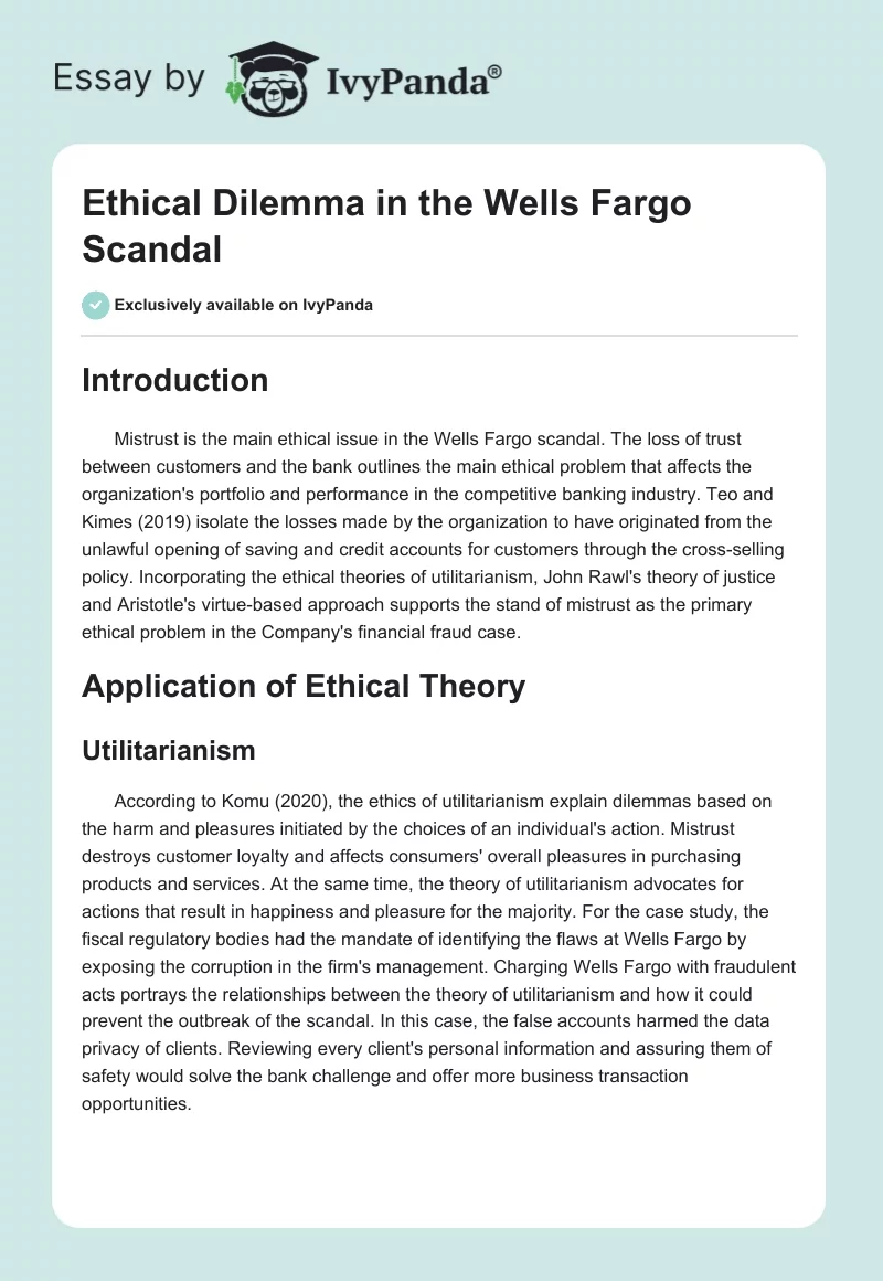 Ethical Dilemma in the Wells Fargo Scandal. Page 1