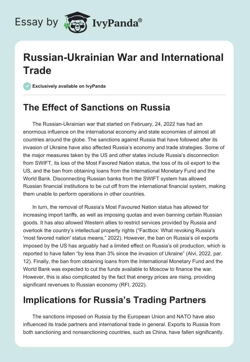 Russian-Ukrainian War and International Trade. Page 1