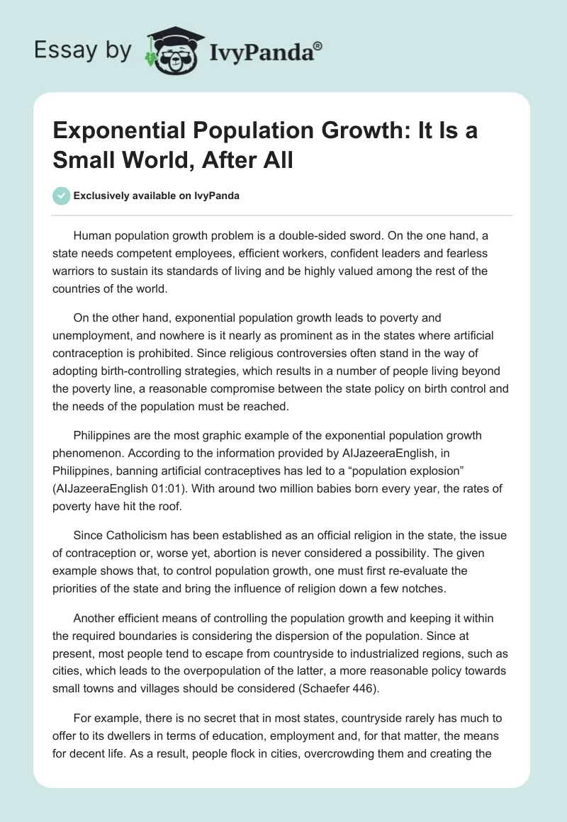 Exponential Population Growth: It Is a Small World, After All. Page 1
