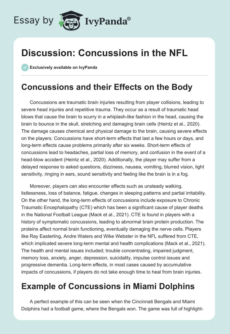 Discussion: Concussions in the NFL. Page 1