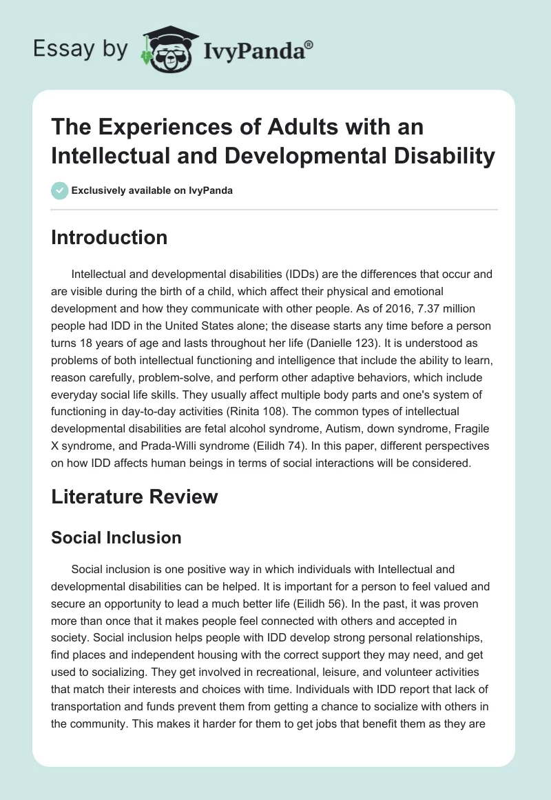The Experiences of Adults with an Intellectual and Developmental Disability. Page 1