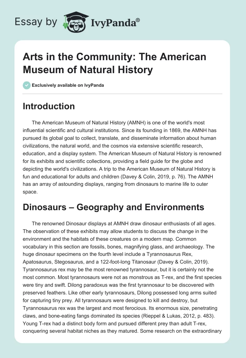 Arts in the Community: The American Museum of Natural History. Page 1