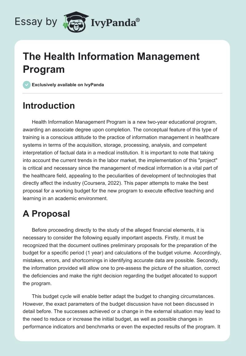 The Health Information Management Program. Page 1