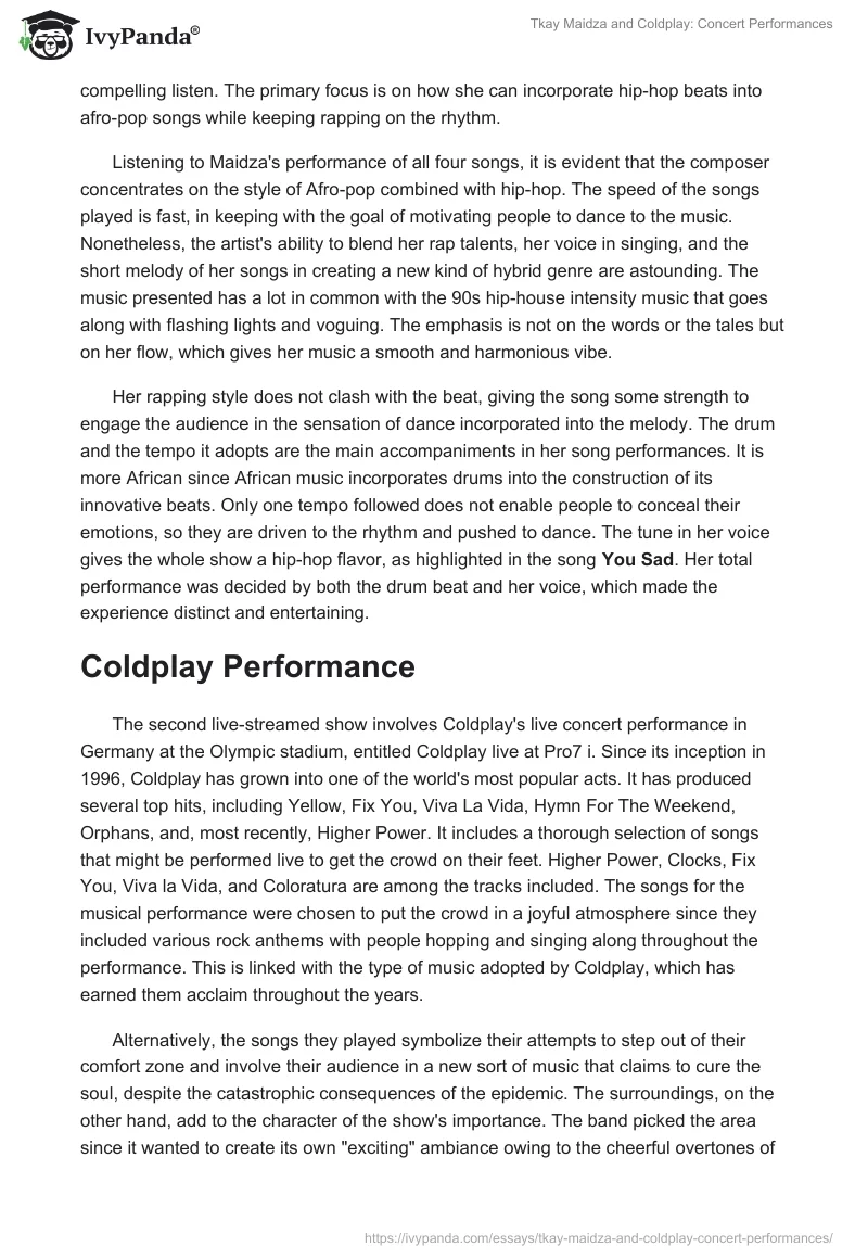 Tkay Maidza and Coldplay: Concert Performances. Page 2