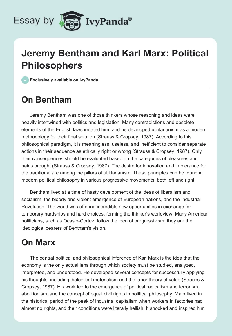 Jeremy Bentham and Karl Marx: Political Philosophers. Page 1