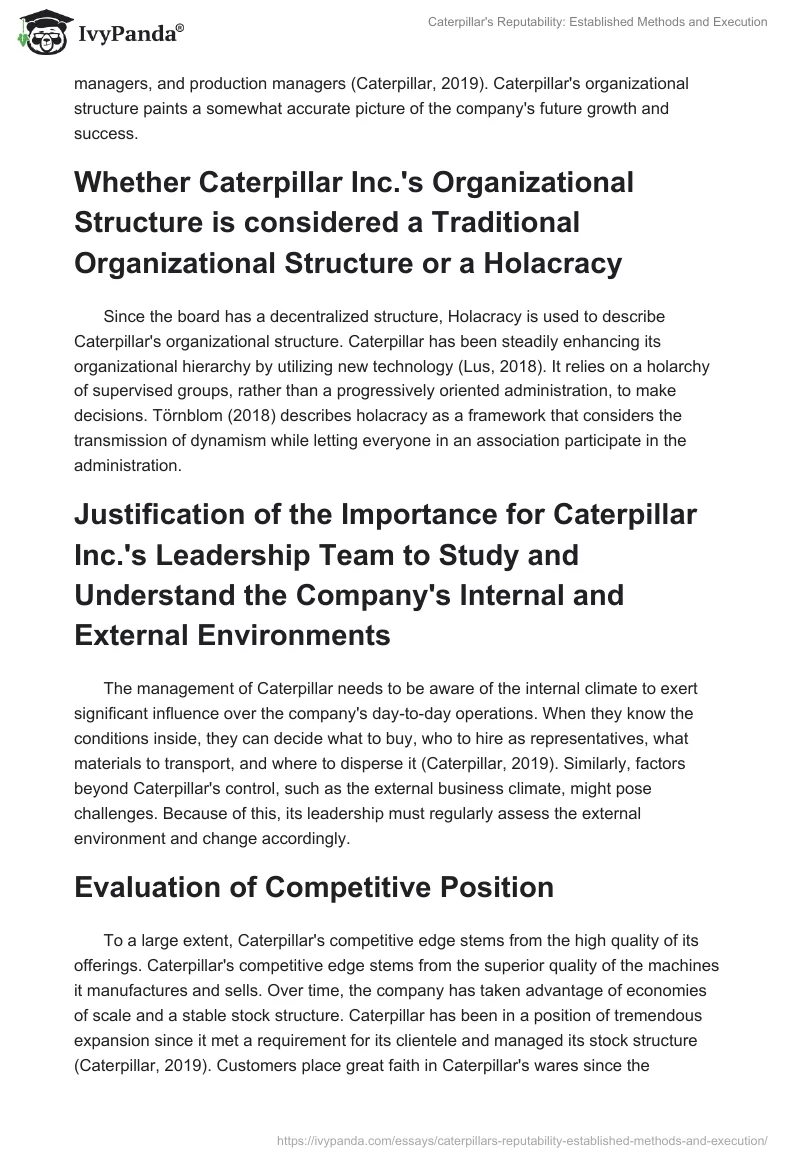 Caterpillar's Reputability: Established Methods and Execution. Page 2