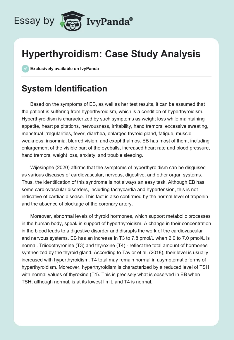Hyperthyroidism: Case Study Analysis. Page 1