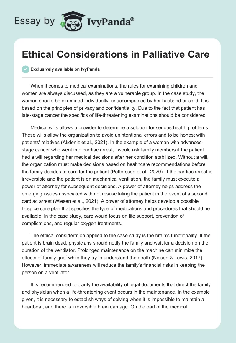 Ethical Considerations in Palliative Care. Page 1