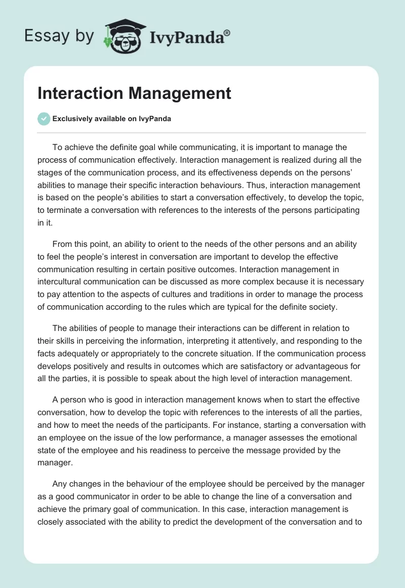 Interaction Management. Page 1