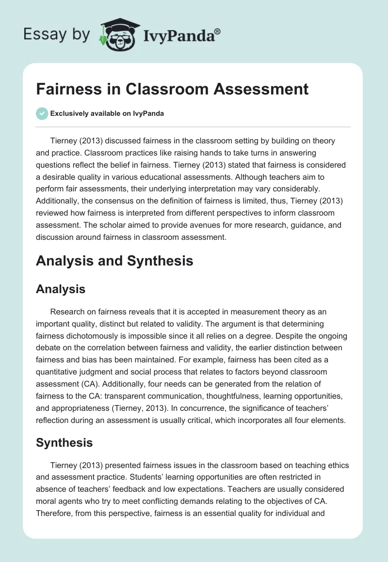 Fairness in Classroom Assessment. Page 1