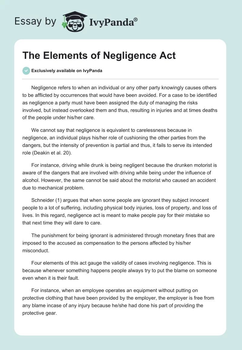 The Elements of Negligence Act. Page 1