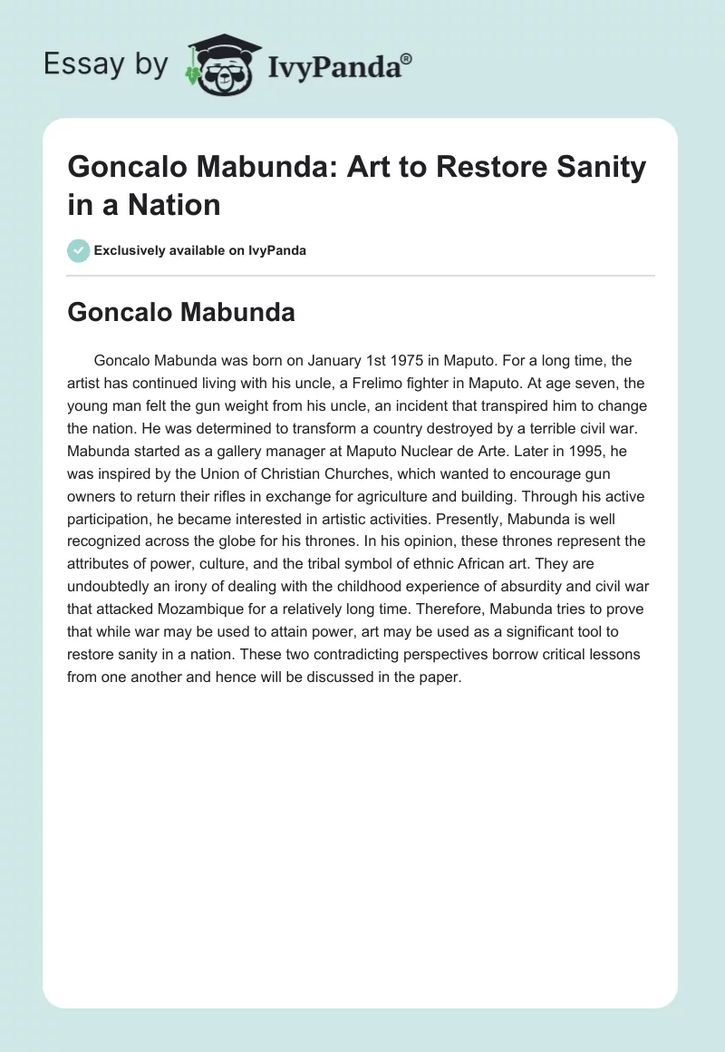 Goncalo Mabunda: Art to Restore Sanity in a Nation. Page 1