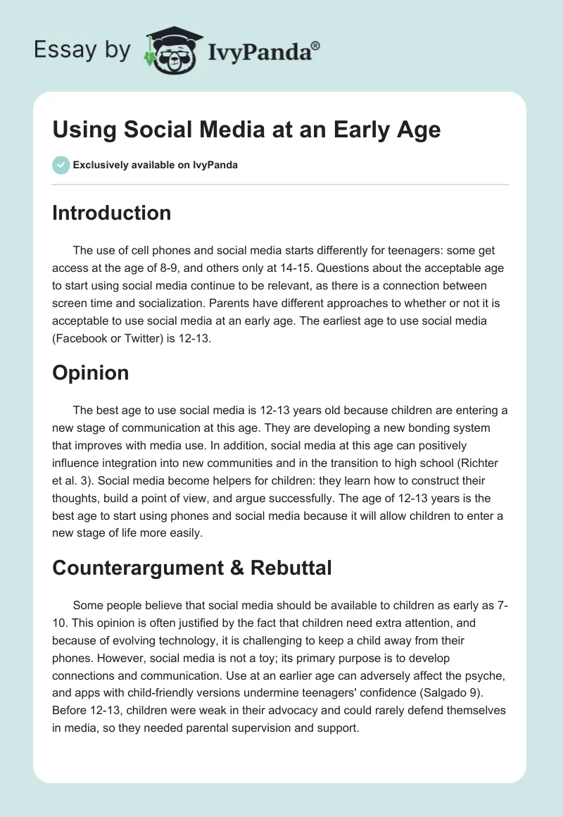 Using Social Media at an Early Age. Page 1