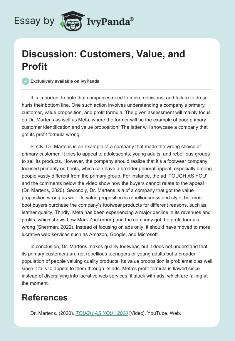 Discussion: Customers, Value, and Profit. Page 1