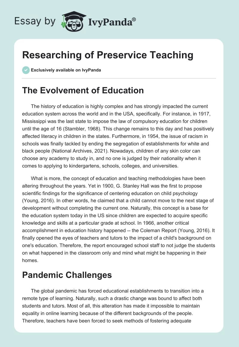 Researching of Preservice Teaching. Page 1