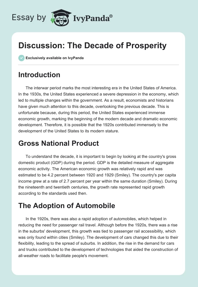 Discussion: The Decade of Prosperity. Page 1