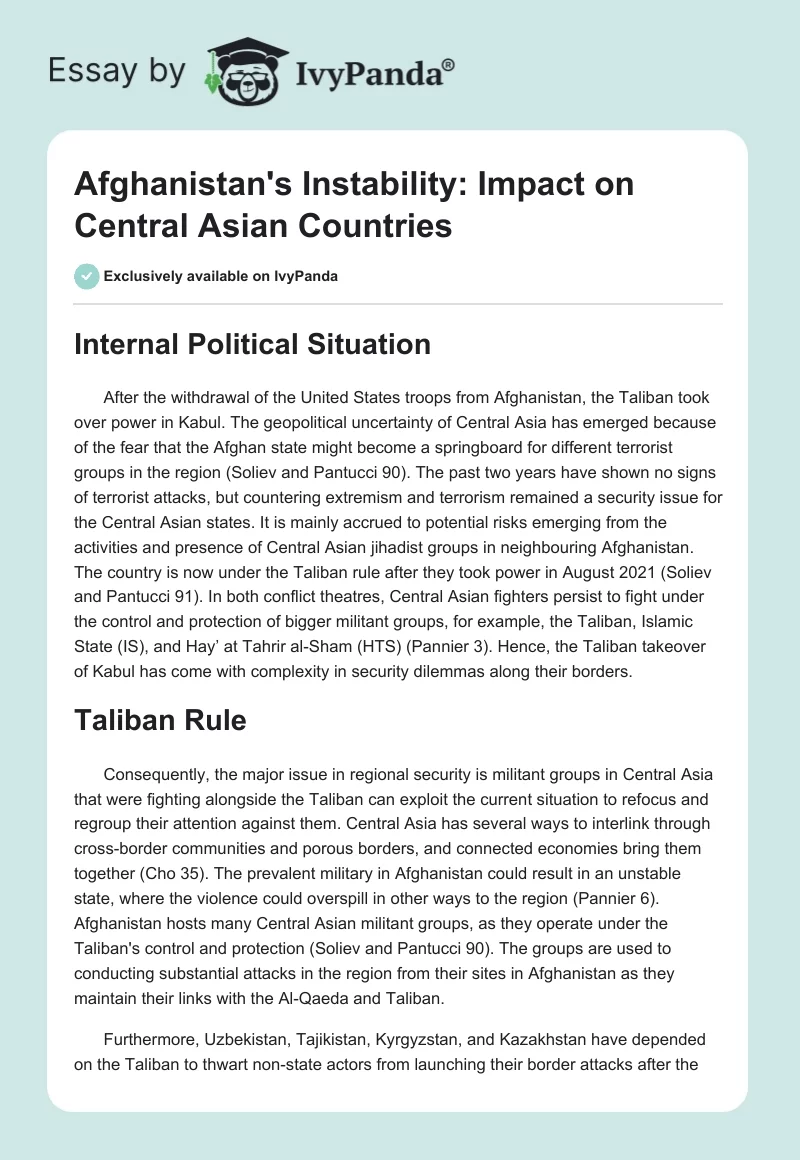Afghanistan's Instability: Impact on Central Asian Countries. Page 1