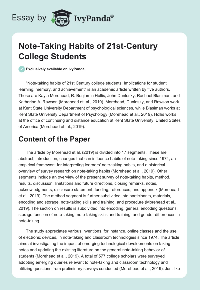 Note-Taking Habits of 21st-Century College Students. Page 1