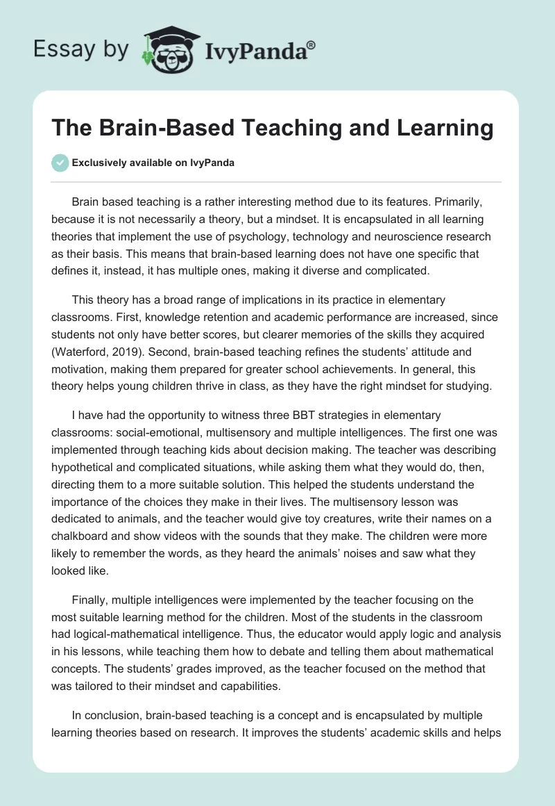 The Brain-Based Teaching and Learning. Page 1